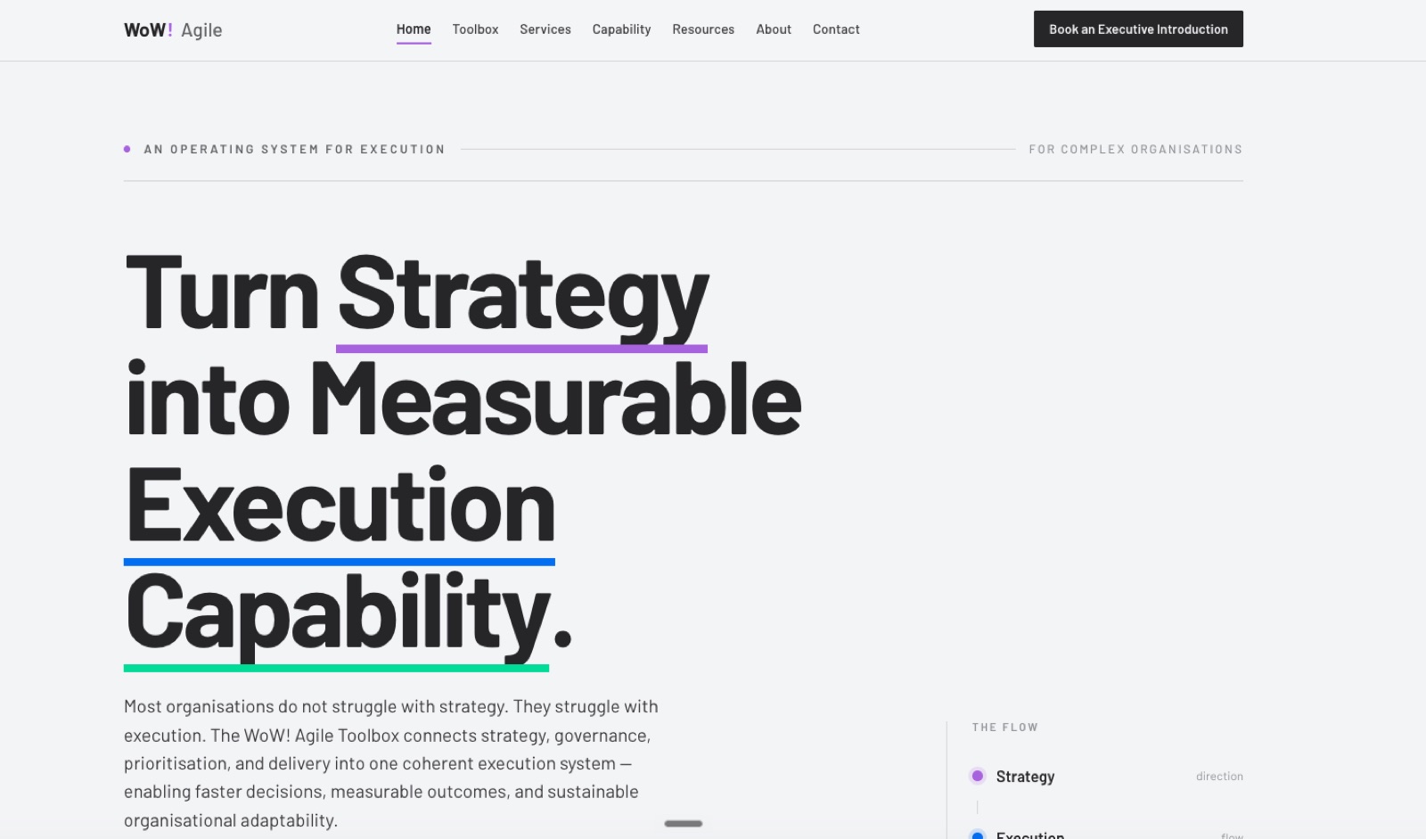 Screenshot of the WoW! Agile website homepage, designed, built and run by Wang Hulthén